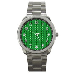 Green Christmas Tree Pattern Background Sport Metal Watch by Paksenen