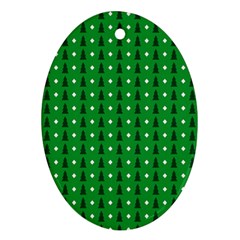 Green Christmas Tree Pattern Background Oval Ornament (two Sides)