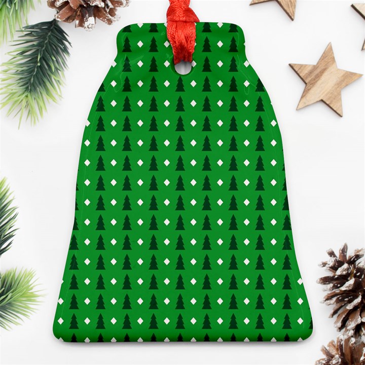 Green Christmas Tree Pattern Background Bell Ornament (Two Sides)