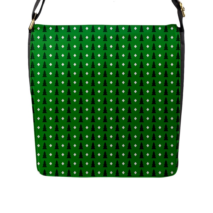 Green Christmas Tree Pattern Background Flap Closure Messenger Bag (L)