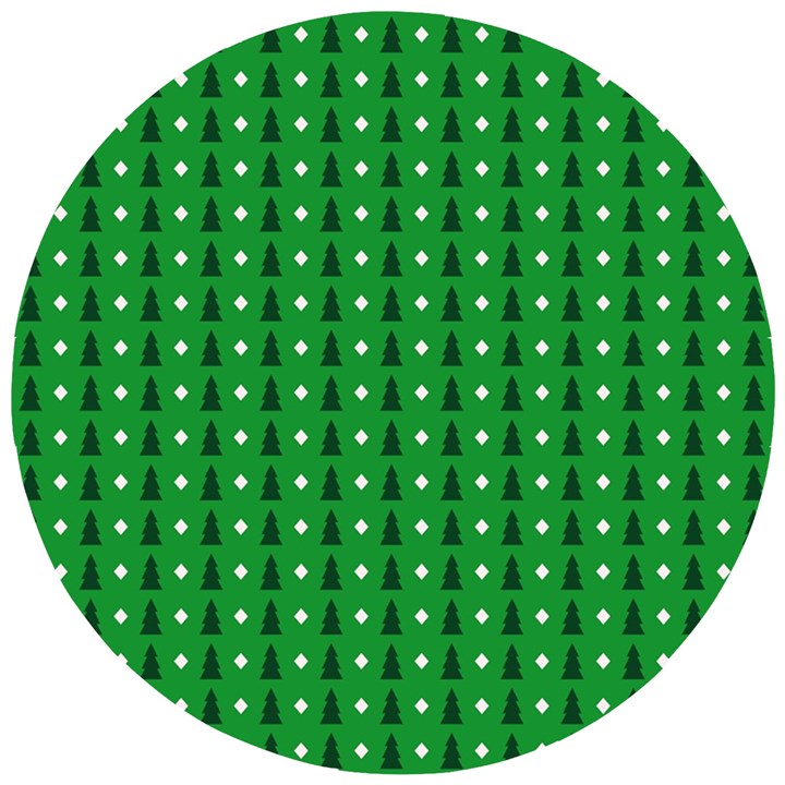 Green Christmas Tree Pattern Background Wooden Puzzle Round