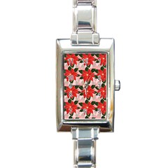 Poinsettia Pattern Seamless Pattern Christmas Xmas Rectangle Italian Charm Watch