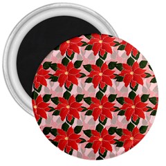 Poinsettia Pattern Seamless Pattern Christmas Xmas 3  Magnets