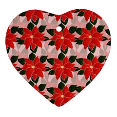 Poinsettia Pattern Seamless Pattern Christmas Xmas Ornament (heart)