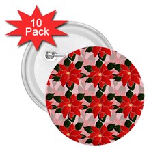 Poinsettia Pattern Seamless Pattern Christmas Xmas 2 25  Buttons (10 Pack) 