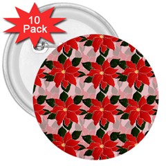 Poinsettia Pattern Seamless Pattern Christmas Xmas 3  Buttons (10 Pack) 