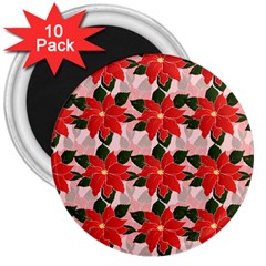 Poinsettia Pattern Seamless Pattern Christmas Xmas 3  Magnets (10 Pack) 