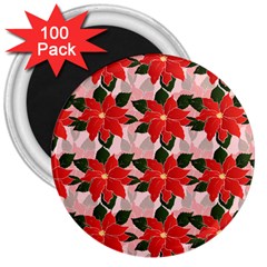 Poinsettia Pattern Seamless Pattern Christmas Xmas 3  Magnets (100 Pack)