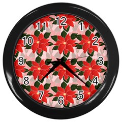 Poinsettia Pattern Seamless Pattern Christmas Xmas Wall Clock (black)