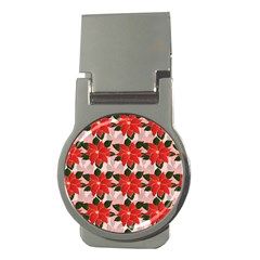 Poinsettia Pattern Seamless Pattern Christmas Xmas Money Clips (round) 