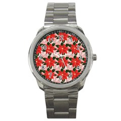 Poinsettia Pattern Seamless Pattern Christmas Xmas Sport Metal Watch