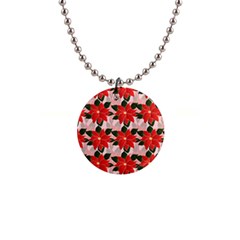 Poinsettia Pattern Seamless Pattern Christmas Xmas 1  Button Necklace