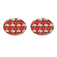 Poinsettia Pattern Seamless Pattern Christmas Xmas Cufflinks (oval) by Paksenen