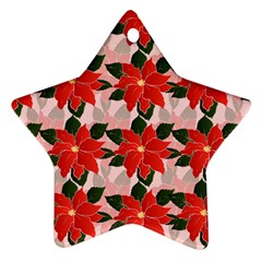 Poinsettia Pattern Seamless Pattern Christmas Xmas Star Ornament (two Sides)