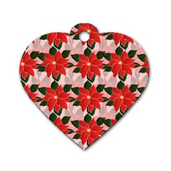 Poinsettia Pattern Seamless Pattern Christmas Xmas Dog Tag Heart (one Side) by Paksenen