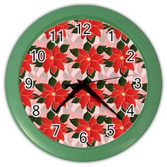 Poinsettia Pattern Seamless Pattern Christmas Xmas Color Wall Clock