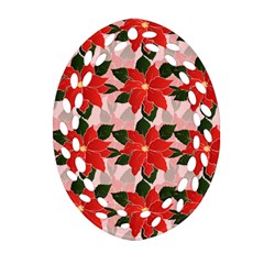 Poinsettia Pattern Seamless Pattern Christmas Xmas Ornament (oval Filigree)