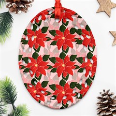 Poinsettia Pattern Seamless Pattern Christmas Xmas Oval Filigree Ornament (two Sides)