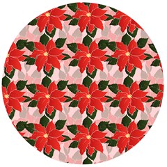 Poinsettia Pattern Seamless Pattern Christmas Xmas Wooden Bottle Opener (round)