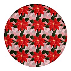 Poinsettia Pattern Seamless Pattern Christmas Xmas Round Glass Fridge Magnet (4 Pack)