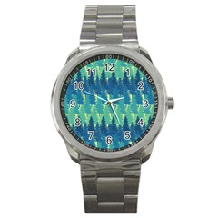 Christmas Trees Pattern Digital Paper Seamless Sport Metal Watch