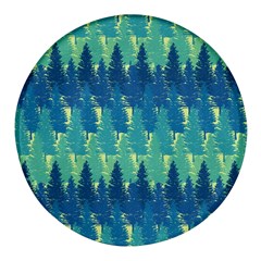 Christmas Trees Pattern Digital Paper Seamless Round Glass Fridge Magnet (4 Pack)