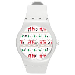 Red Green And Blue Christmas Themed Illustration Round Plastic Sport Watch (m)