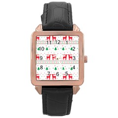 Red Green And Blue Christmas Themed Illustration Rose Gold Leather Watch  by Paksenen