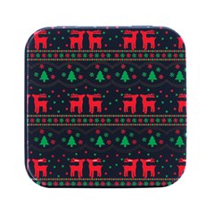 Red Green And Blue Christmas Themed Illustration Square Metal Box (black)