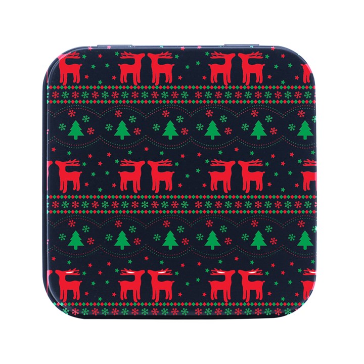 Red Green And Blue Christmas Themed Illustration Square Metal Box (Black)