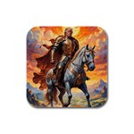 Heroic Trump Warrior in Golden Armor Rubber Square Coaster (4 pack) Front