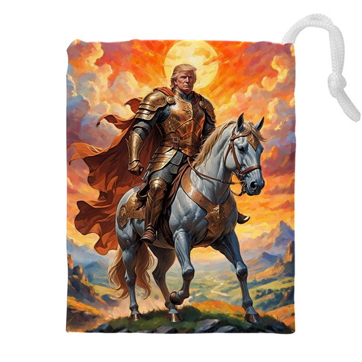 Heroic Trump Warrior in Golden Armor Drawstring Pouch (5XL)