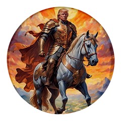 Heroic Trump Warrior In Golden Armor Round Glass Fridge Magnet (4 Pack) by AwesomeSauce