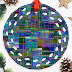 Glitch Chaos Print Round Filigree Ornament (two Sides)