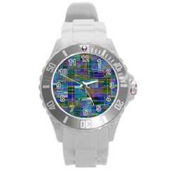 Glitch Chaos Print Round Plastic Sport Watch (l) by dflcprintsclothing