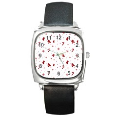 Christmas Xmas Holiday Pattern Background Square Metal Watch by Paksenen