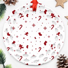 Christmas Xmas Holiday Pattern Background Round Filigree Ornament (two Sides)