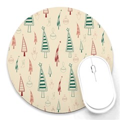 Trees Christmas Holiday Pattern Round Mousepad by Paksenen