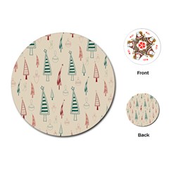 Trees Christmas Holiday Pattern Playing Cards Single Design (round)