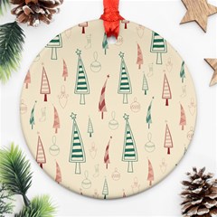 Trees Christmas Holiday Pattern Round Ornament (two Sides)