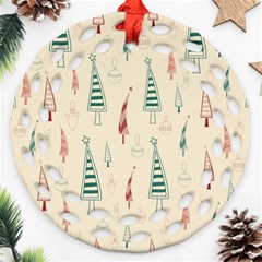 Trees Christmas Holiday Pattern Ornament (round Filigree)