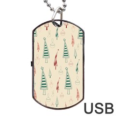 Trees Christmas Holiday Pattern Dog Tag Usb Flash (two Sides) by Paksenen