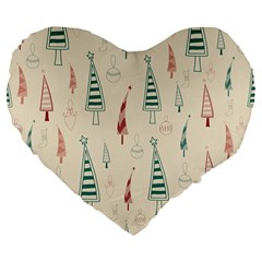 Trees Christmas Holiday Pattern Large 19  Premium Flano Heart Shape Cushions by Paksenen