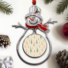 Trees Christmas Holiday Pattern Metal Snowman Ornament