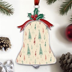 Trees Christmas Holiday Pattern Metal Holly Leaf Bell Ornament