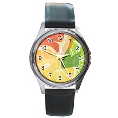 Citrus Fruit Healthy Vitamin Round Metal Watch by Paksenen