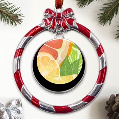 Citrus Fruit Healthy Vitamin Metal Red Ribbon Round Ornament by Paksenen