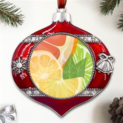 Citrus Fruit Healthy Vitamin Metal Snowflake And Bell Red Ornament by Paksenen