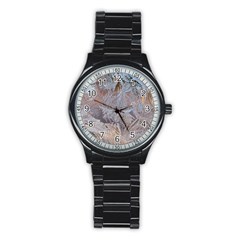 Window Pattern Winter Frost Stainless Steel Round Watch by Paksenen