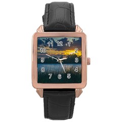 Peaceful Horizons Of Uruguay  Rose Gold Leather Watch 